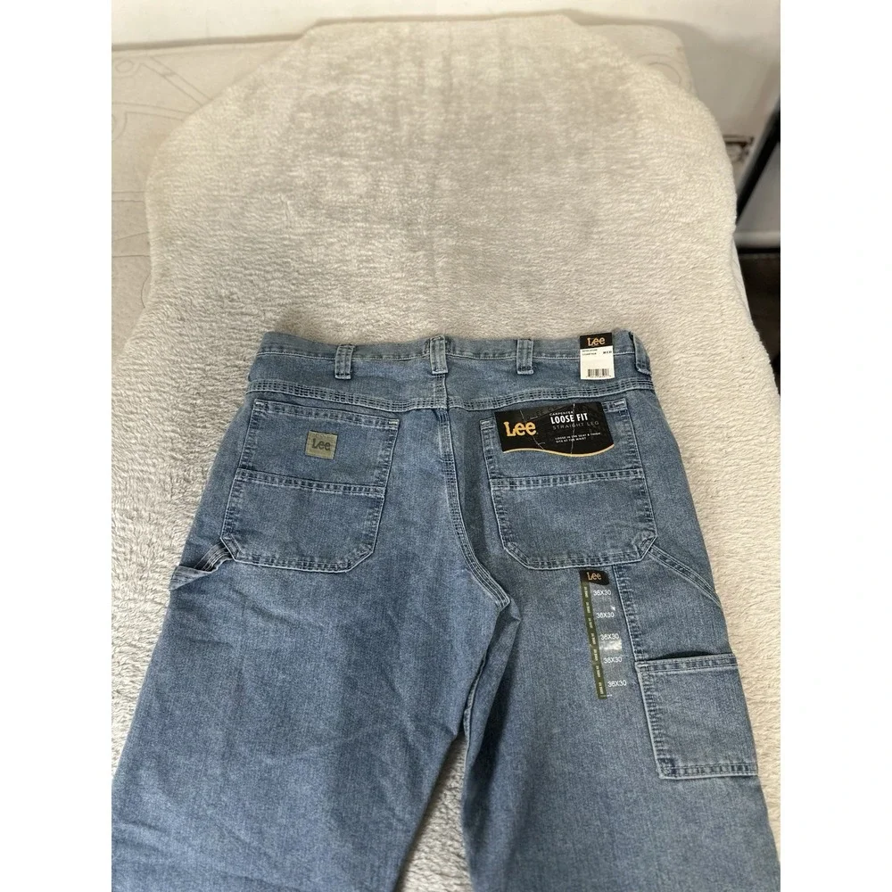 Lee Men's Straight Leg Loose Fit Cargo Carpenter 100% Cotton Denim Jeans 36x30